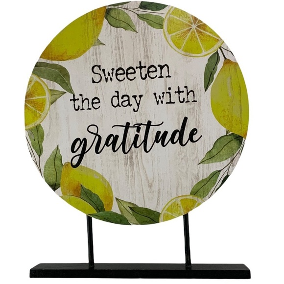 Variety WS Other - Pedestal Sign Lemon Decor Sweeten the Day With Gratitude Table Countertop Wood